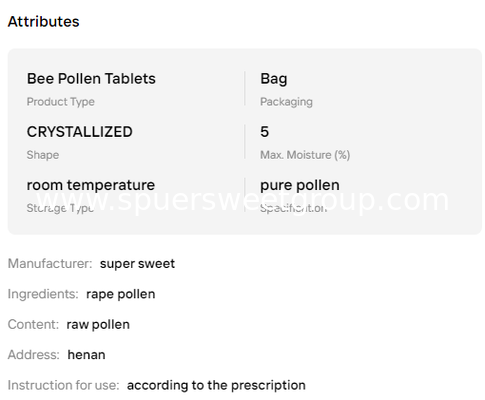 Wholesale GMP Food Grade 100% Pure Natural Rapeseed Bee Pollen Tablets Organic Bulk Immune Support Private Label Factory Sale